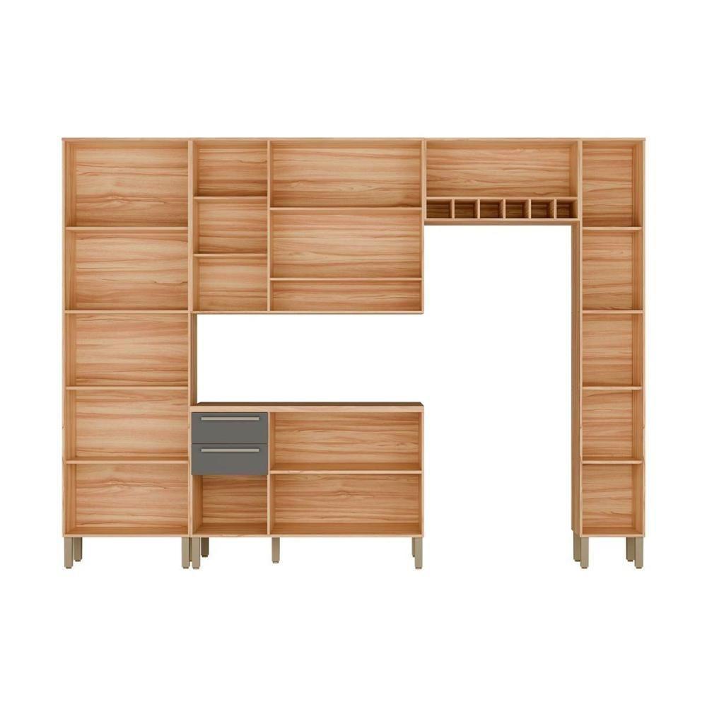Kit Cozinha Modulada 5 Peças Nápoli Prime 2 Aéreos + 1 Balcão+ 2 Paneleiros C5p96 Amendoa Grafite Ronipa - 4