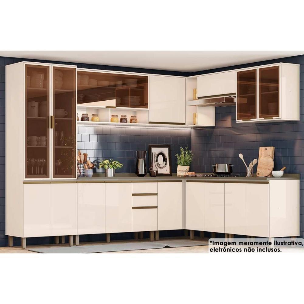 Cozinha Modulada Connect 13 Peças 4aéreos+4balcões+ 1 Paneleiro +4complementos C5p91 Off White2 Aéreos + 1 Balcão + 1 Complemento - 1
