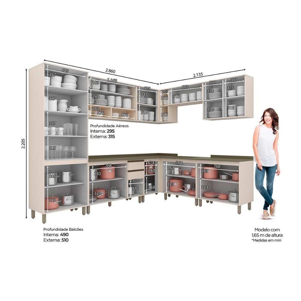 Cozinha Modulada Connect 13 Peças 4aéreos+4balcões+ 1 Paneleiro +4complementos C5p91 Off White2 Aéreos + 1 Balcão + 1 Complemento - 3