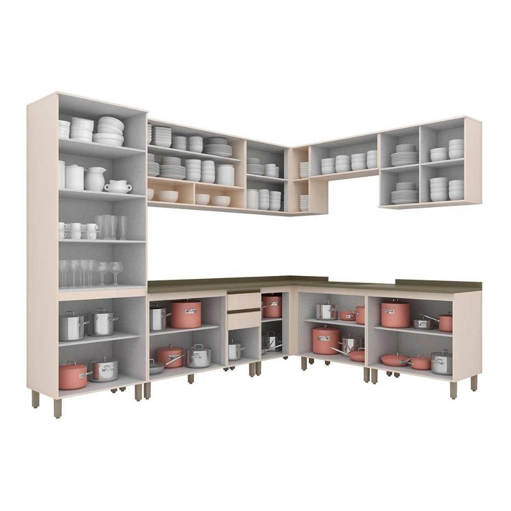 Cozinha Modulada Connect 13 Peças 4aéreos+4balcões+ 1 Paneleiro +4complementos C5p91 Off White2 Aéreos + 1 Balcão + 1 Complemento - 4