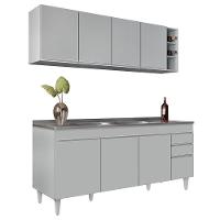 Armário De Cozinha Nevada E Balcão Gabinete 180cm Com Pia Dallas Cinza Claro - Lumil - 1