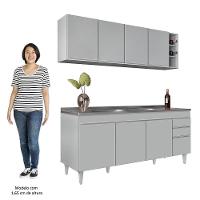Armário De Cozinha Nevada E Balcão Gabinete 180cm Com Pia Dallas Cinza Claro - Lumil - 5