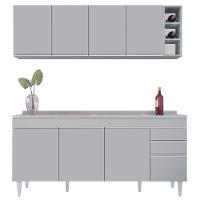 Armário De Cozinha Nevada E Balcão Gabinete 180cm Com Pia Dallas Cinza Claro - Lumil - 6