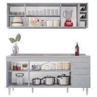 Armário De Cozinha Nevada E Balcão Gabinete 180cm Com Pia Dallas Cinza Claro - Lumil - 7