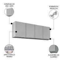 Armário De Cozinha Aéreo 160cm 4 Portas Nevada Cinza Claro - Lumil - 3