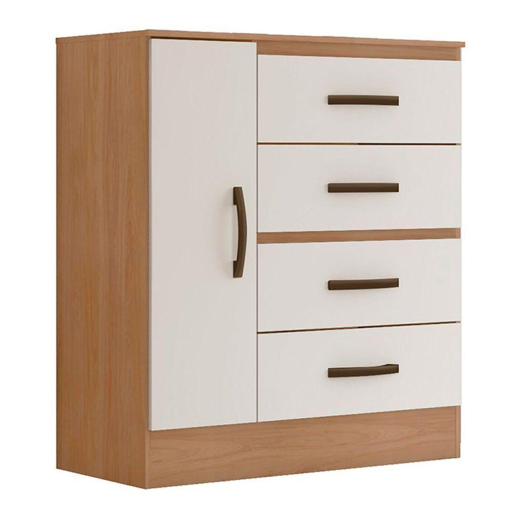 Kit Guarda-roupa Solteiro 4 Portas Com Cômoda Sapateira Lisa Nature/off White - 2