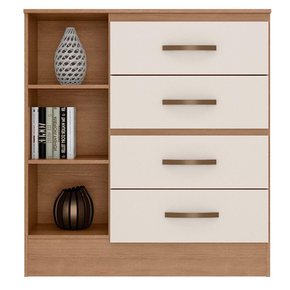 Kit Guarda-roupa Solteiro 4 Portas Com Cômoda Sapateira Lisa Nature/off White - 3