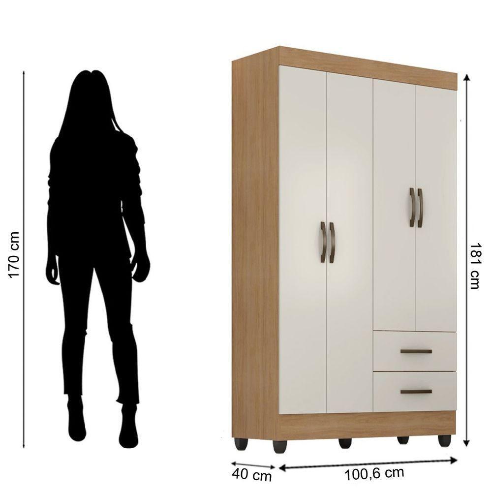 Kit Guarda-roupa Solteiro 4 Portas Com Cômoda Sapateira Lisa Nature/off White - 8