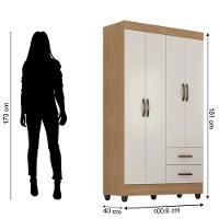 Kit Guarda-roupa Solteiro 4 Portas Com Cômoda Sapateira Lisa Nature/off White - 8