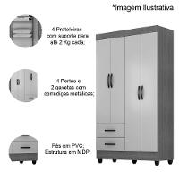 Kit Guarda-roupa Solteiro 4 Portas Com Cômoda Sapateira Lisa Nature/off White - 9