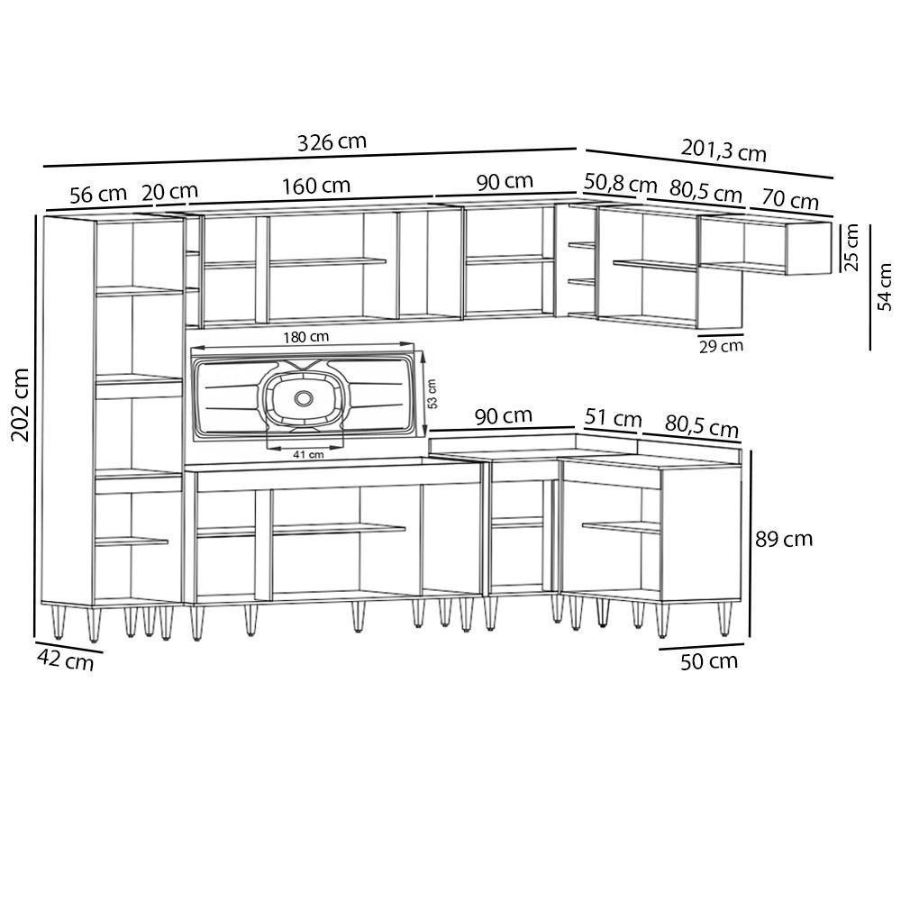 Armário De Cozinha Modulada De Canto 9 Peças Cp06 Balcão Com Pia Inox Castanho/preto - Lumil - 4
