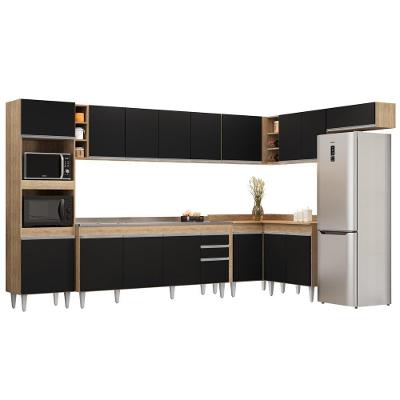 Armário De Cozinha Modulada De Canto 9 Peças Cp06 Balcão Com Pia Inox Castanho/preto - Lumil