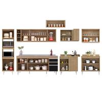 Armário De Cozinha Modulada De Canto 9 Peças Cp06 Balcão Com Pia Inox Castanho/preto - Lumil - 5