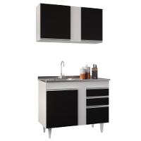 Armário Aéreo Indiana E Balcão Gabinete 100cm Com Pia Inox Luziania Branco-preto - Lumil - 1