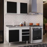 Armário Aéreo Indiana E Balcão Gabinete 100cm Com Pia Inox Luziania Branco-preto - Lumil - 2