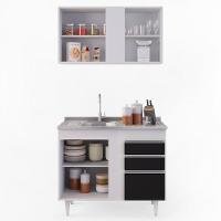 Armário Aéreo Indiana E Balcão Gabinete 100cm Com Pia Inox Luziania Branco-preto - Lumil - 3