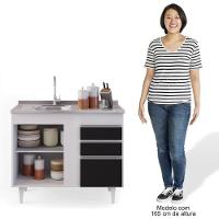 Armário Aéreo Indiana E Balcão Gabinete 100cm Com Pia Inox Luziania Branco-preto - Lumil - 5