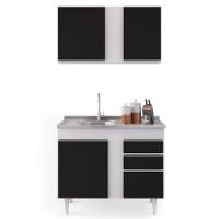 Armário Aéreo Indiana E Balcão Gabinete 100cm Com Pia Inox Luziania Branco-preto - Lumil - 7