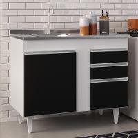 Armário Aéreo Indiana E Balcão Gabinete 100cm Com Pia Inox Luziania Branco-preto - Lumil - 9