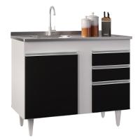 Armário Aéreo Indiana E Balcão Gabinete 100cm Com Pia Inox Luziania Branco-preto - Lumil - 10