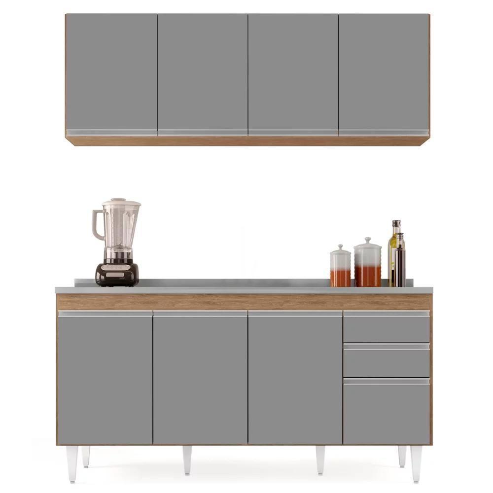 Armário Aéreo Nevada E Balcão Gabinete Com Pia 160cm Arkansas Castanho-cinza - Lumil - 6