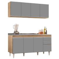 Armário Aéreo Nevada E Balcão Gabinete Com Pia 160cm Arkansas Castanho-cinza - Lumil - 1