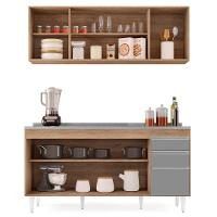 Armário Aéreo Nevada E Balcão Gabinete Com Pia 160cm Arkansas Castanho-cinza - Lumil - 3