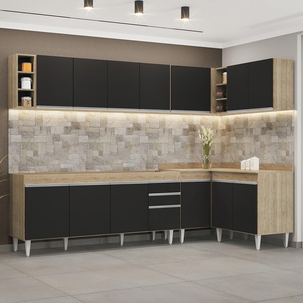 Armário De Cozinha Modulado De Canto 7 Peças Cp34 Balcão Sem Tampo Castanho/preto - Lumil - 2