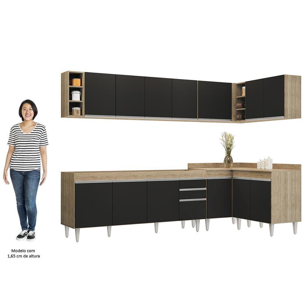 Armário De Cozinha Modulado De Canto 7 Peças Cp34 Balcão Sem Tampo Castanho/preto - Lumil - 5