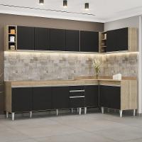 Armário De Cozinha Modulado De Canto 7 Peças Cp34 Balcão Sem Tampo Castanho/preto - Lumil - 2