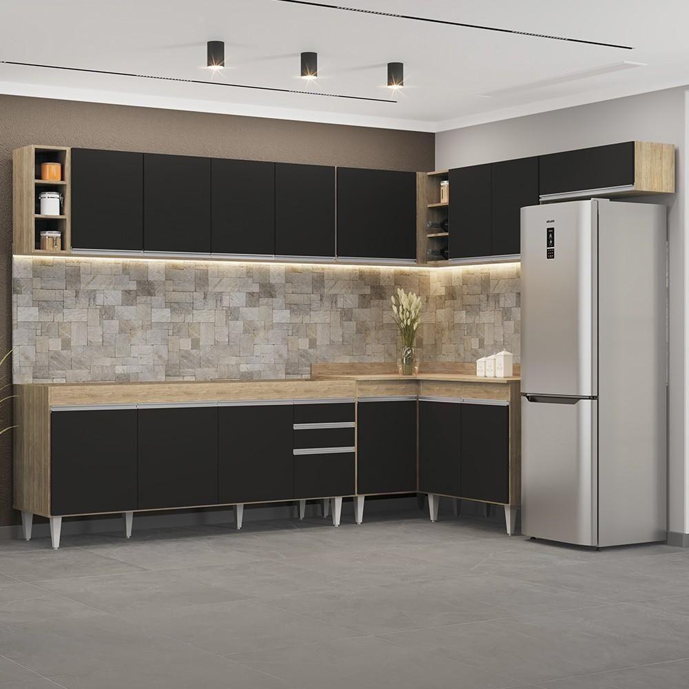 Armário De Cozinha Modulado De Canto 8 Peças Cp25 Balcão Sem Tampo Castanho/preto - Lumil - 2