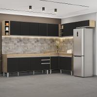 Armário De Cozinha Modulado De Canto 8 Peças Cp25 Balcão Sem Tampo Castanho/preto - Lumil - 2