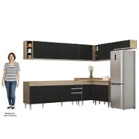 Armário De Cozinha Modulado De Canto 8 Peças Cp25 Balcão Sem Tampo Castanho/preto - Lumil - 5