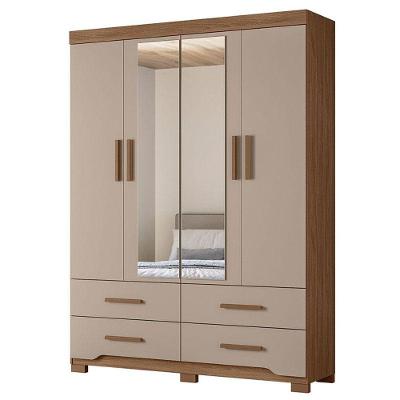 Guarda Roupa Solteiro Miami 4 Portas Carvalho Fendi Com Espelho - Moval