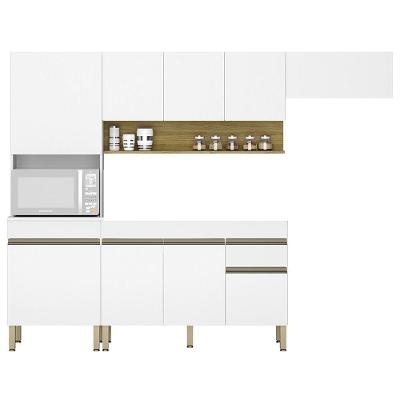 Armário De Cozinha 4 Peças Balcão Sem Tampo 120cm Lina04 K02 Supremo-freijó - Mpozenato