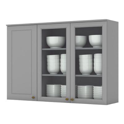 Armário Aéreo 3 Portas De Vidro 120cm Americana Cinza - Móveis Henn Cinza