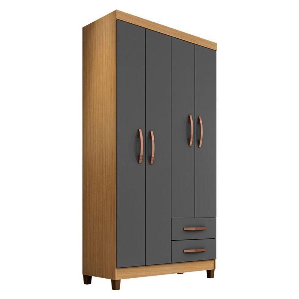 Guarda Roupa Modena 4 Portas Com Cômoda Madri E Armário Multiuso Recife Carvalho Americano Grafite - Incorplac - 2