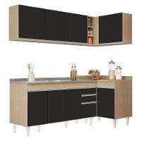 Armário De Cozinha Modulado De Canto Esquerdo 4 Peças Cp51 Com Pia Inox Castanho/preto - Lumil - 1