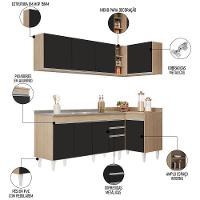 Armário De Cozinha Modulado De Canto Esquerdo 4 Peças Cp51 Com Pia Inox Castanho/preto - Lumil - 3