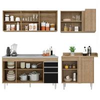 Armário De Cozinha Modulado De Canto Esquerdo 4 Peças Cp51 Com Pia Inox Castanho/preto - Lumil - 6