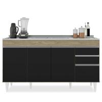 Armário De Cozinha Modulado De Canto Esquerdo 4 Peças Cp51 Com Pia Inox Castanho/preto - Lumil - 7