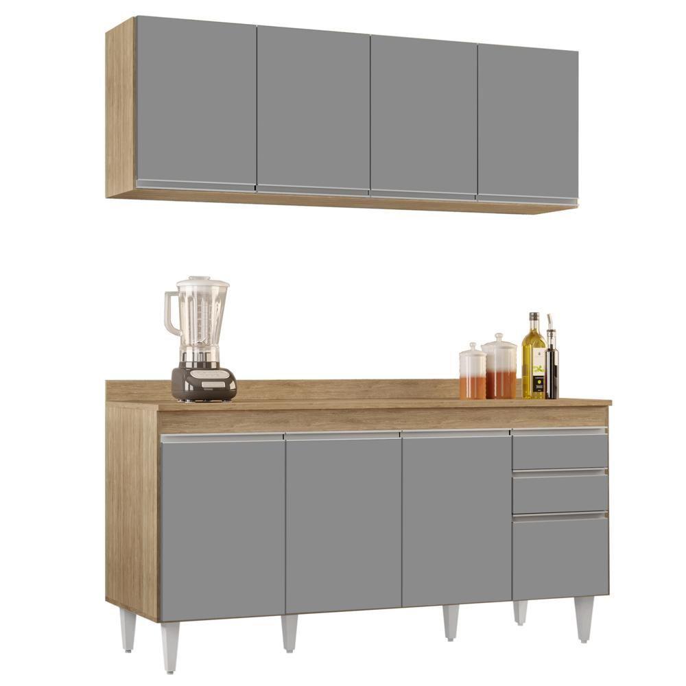 Armário Aéreo Nevada E Balcão Para Pia Com Tampo 160cm Arkansas Castanho-cinza - Lumil - 1