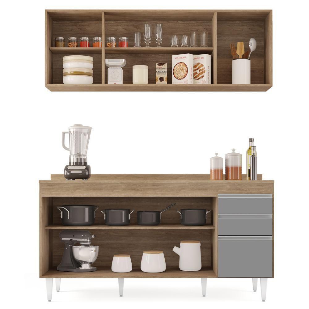 Armário Aéreo Nevada E Balcão Para Pia Com Tampo 160cm Arkansas Castanho-cinza - Lumil - 3