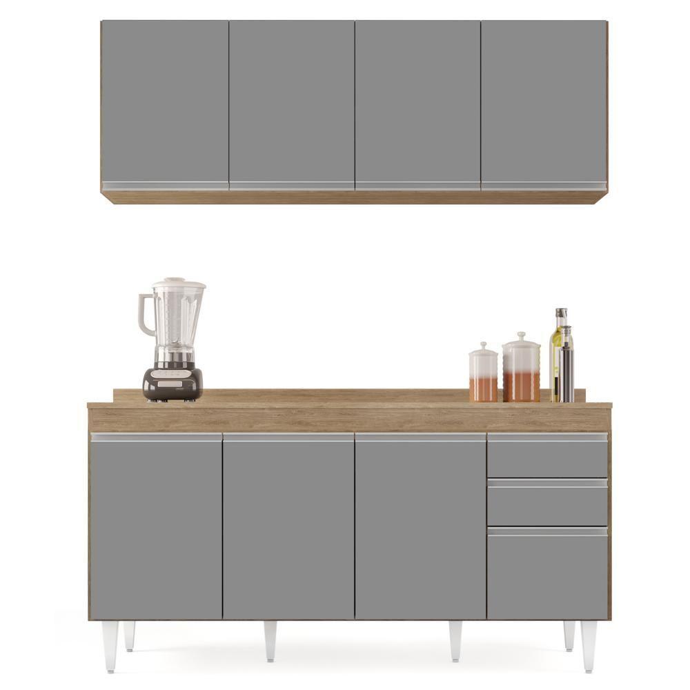 Armário Aéreo Nevada E Balcão Para Pia Com Tampo 160cm Arkansas Castanho-cinza - Lumil - 6