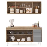 Armário Aéreo Nevada E Balcão Para Pia Com Tampo 160cm Arkansas Castanho-cinza - Lumil - 3