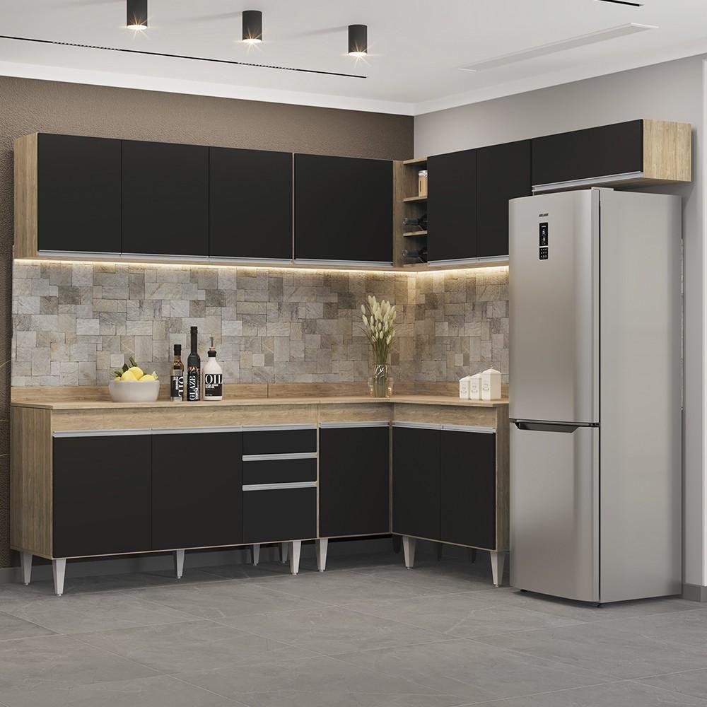 Armário De Cozinha Modulado De Canto 7 Peças Cp23 Balcão Com Tampo Castanho/preto - Lumil - 2