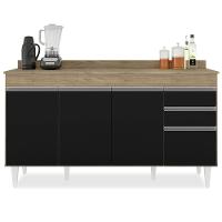 Armário De Cozinha Modulado De Canto 7 Peças Cp23 Balcão Com Tampo Castanho/preto - Lumil - 7