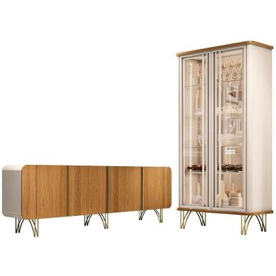 Balcão Buffet Piacente Com Cristaleira Alvora H01 Off White-cinamomo - Mpozenato