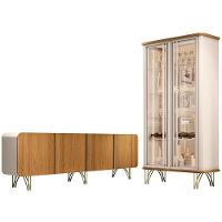 Balcão Buffet Piacente Com Cristaleira Alvora H01 Off White-cinamomo - Mpozenato - 1