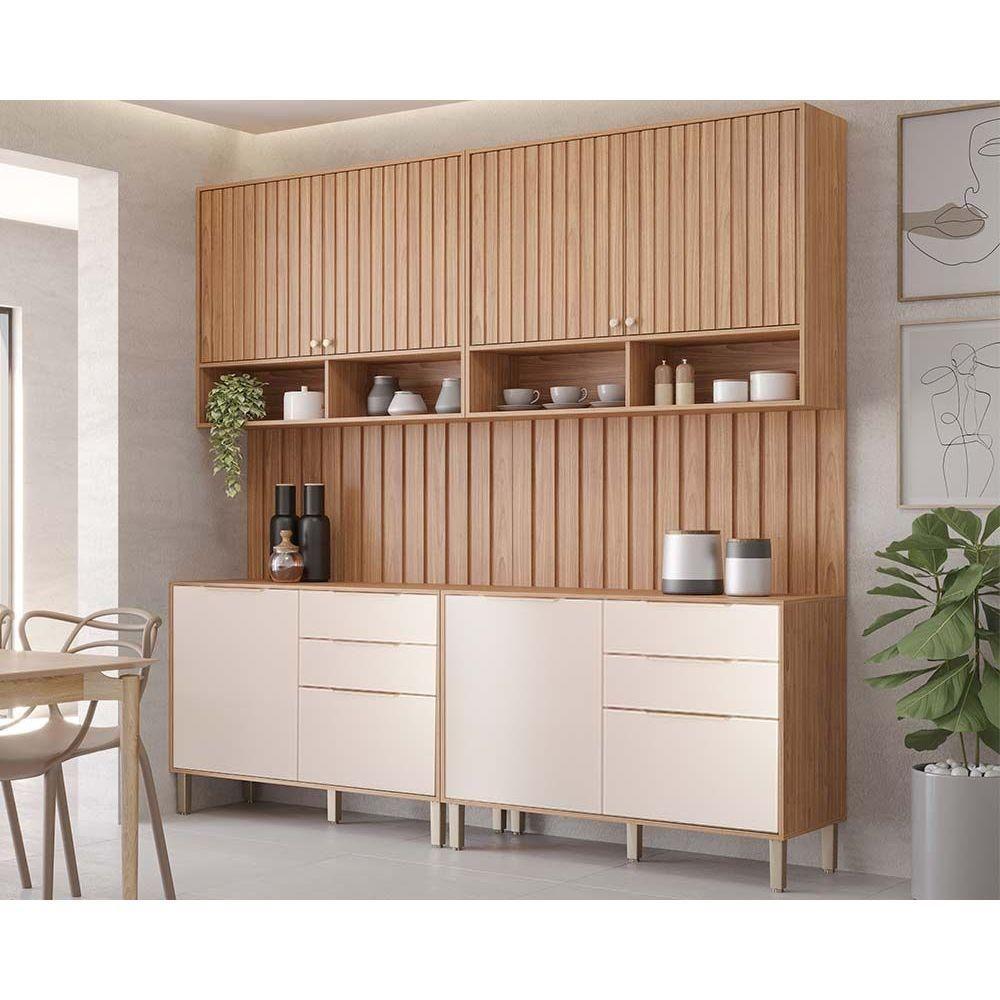 Kit Cozinha Modulada 6 Peças Divina 2 Aéreos + 2 Balcões + 2 Complementos Cz005 Freijó Off White - 1
